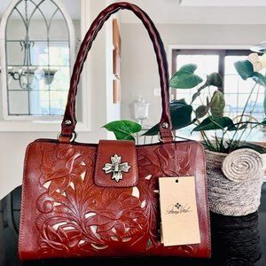 Patricia Nash Rosina Satchel - Tan Cutout Tooled Leather